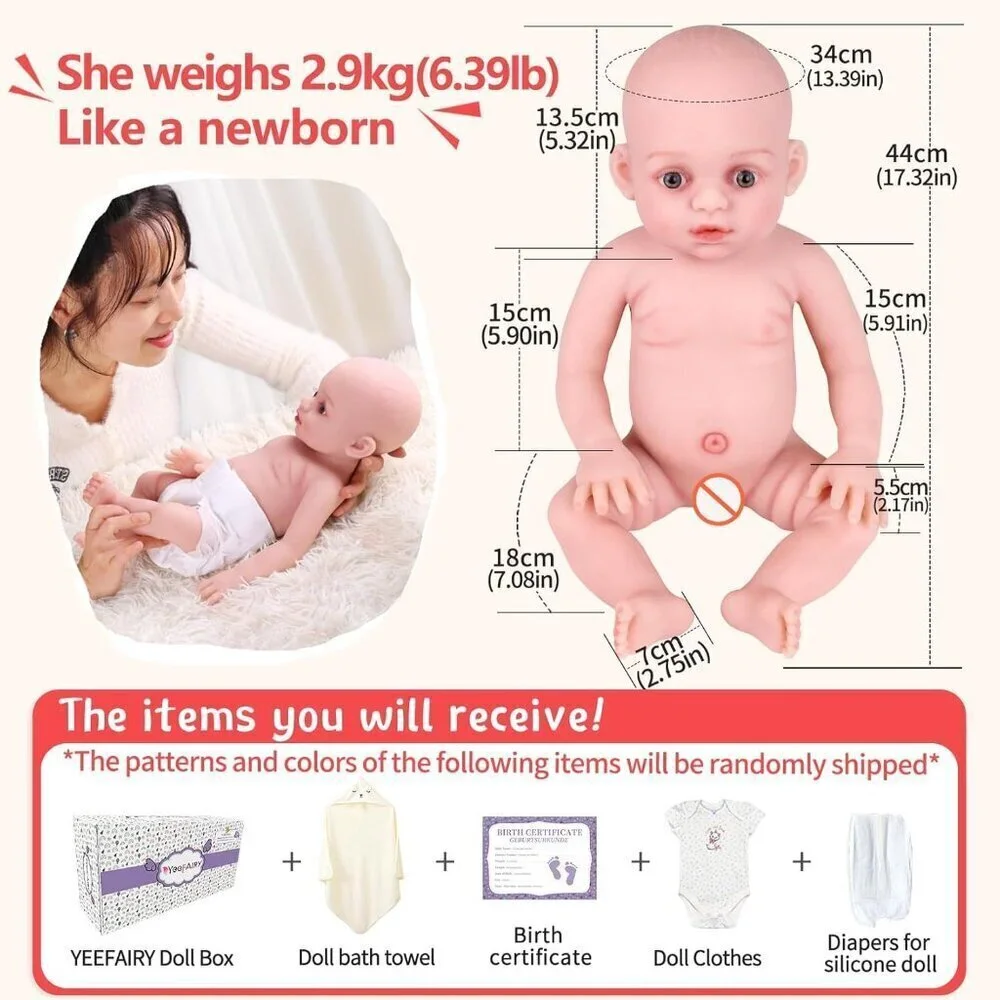 17.3 Inch Realistic Lifelike Newborn Brown Baby Girl Doll Open Eyes 6.4 Lb Doll